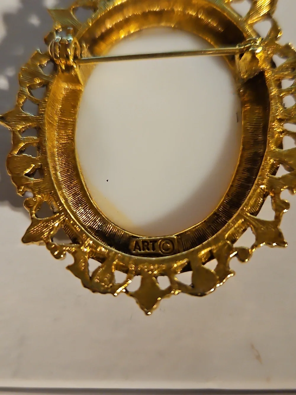 Signed Art Porcelain Cameo Brooch